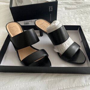 Naturalizer Black Leather Sandal Slide Heels NWT